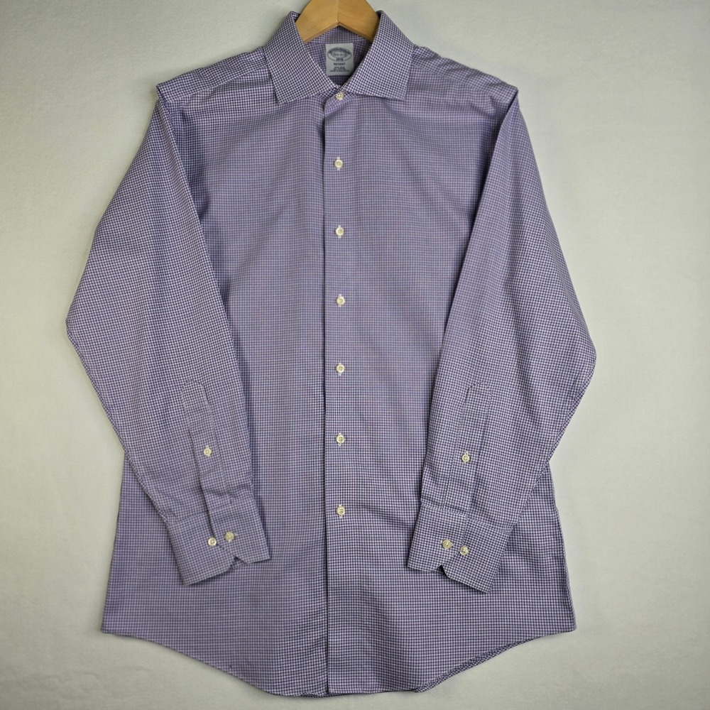 Brooks Brothers 1818 Regent Dress Shirt 15.5 32/33 Purple Check Non-Iron Cotton